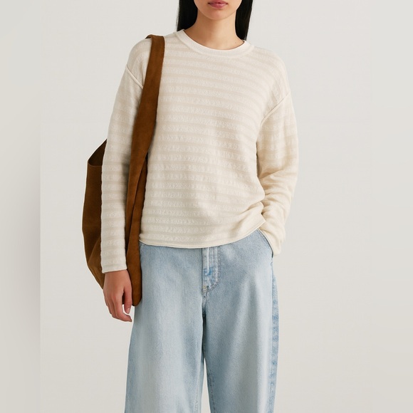 NWOT The Row Giusti Striped Textured Cream Cashmere Cotton Silk Blend Sweater L - Picture 2 of 10